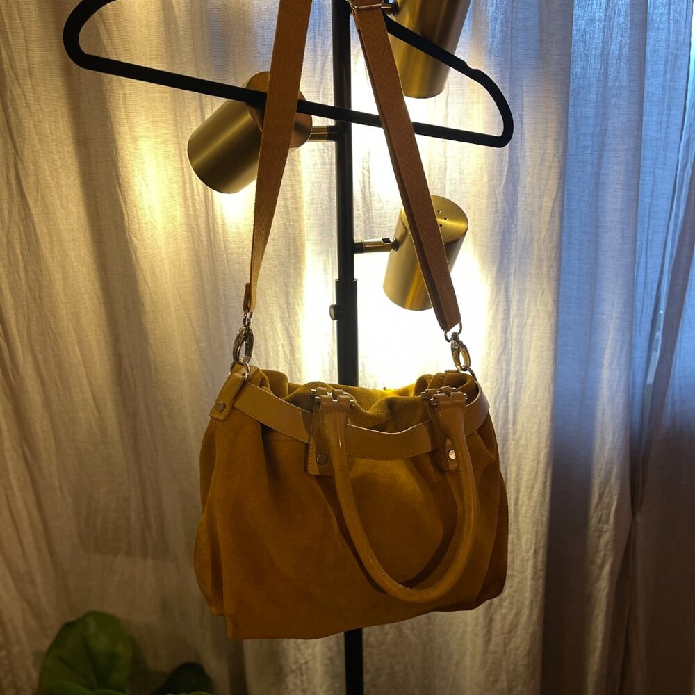 NINE WEST hobo‎ bag golden suede good condition silver hardware medium preppy - Picture 12 of 12
